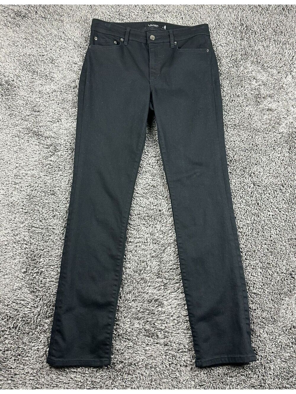 Lauren Ralph Lauren Womens 6 Slim Straight Pants Black Stretch Twill Jeans